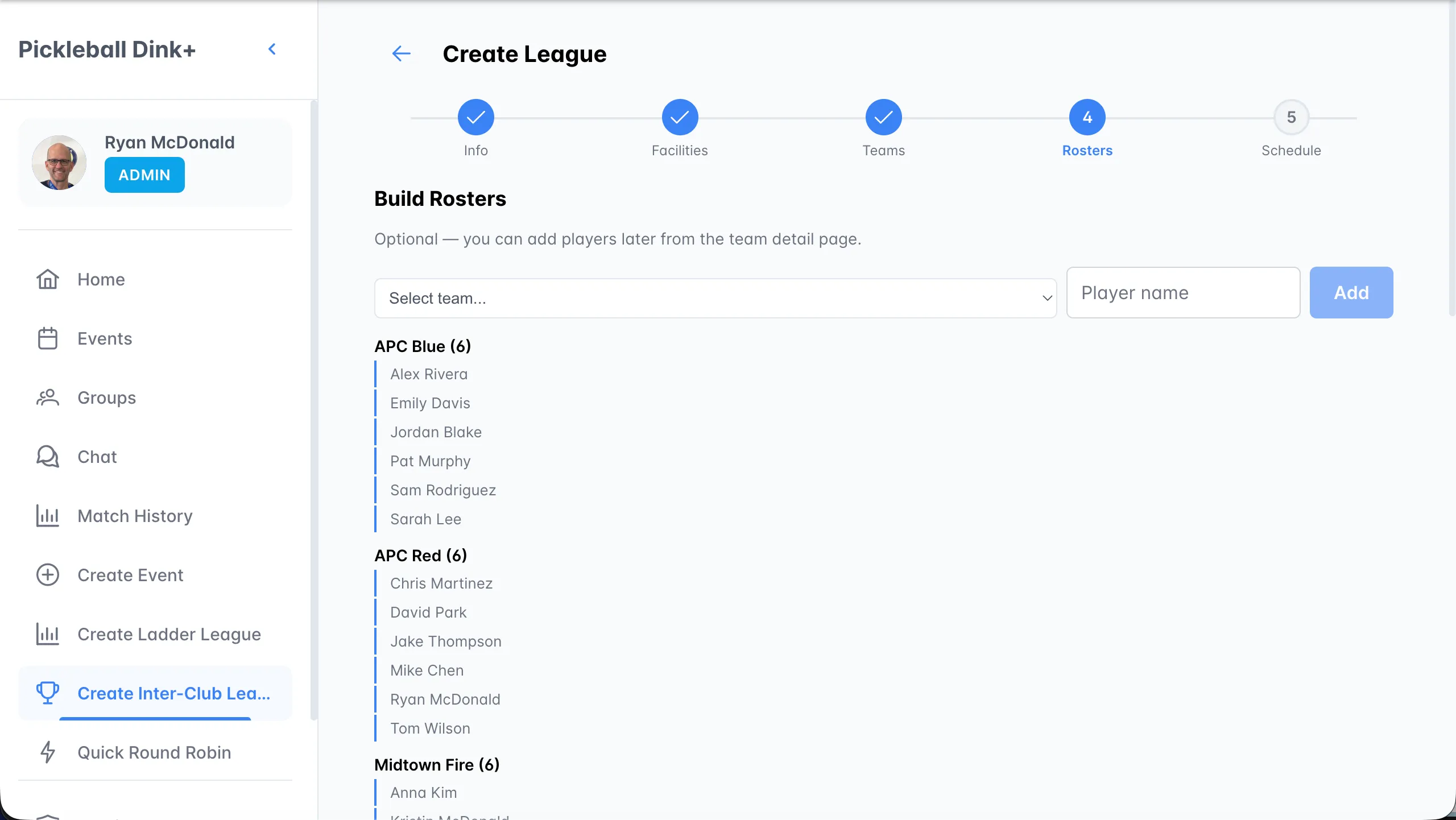 Wizard step 4 — Rosters