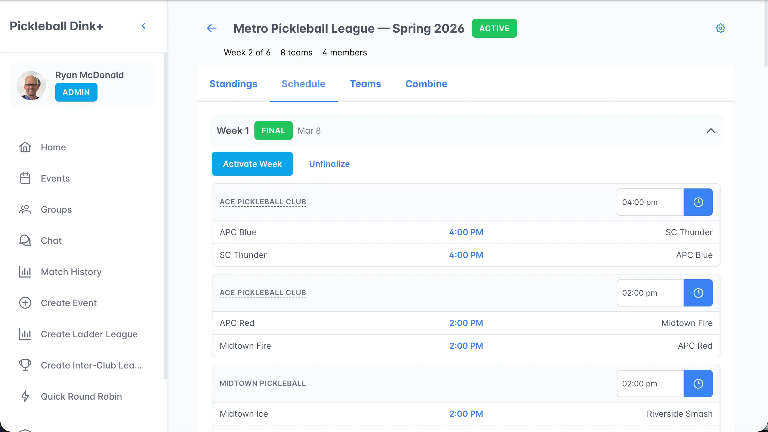 Schedule tab
