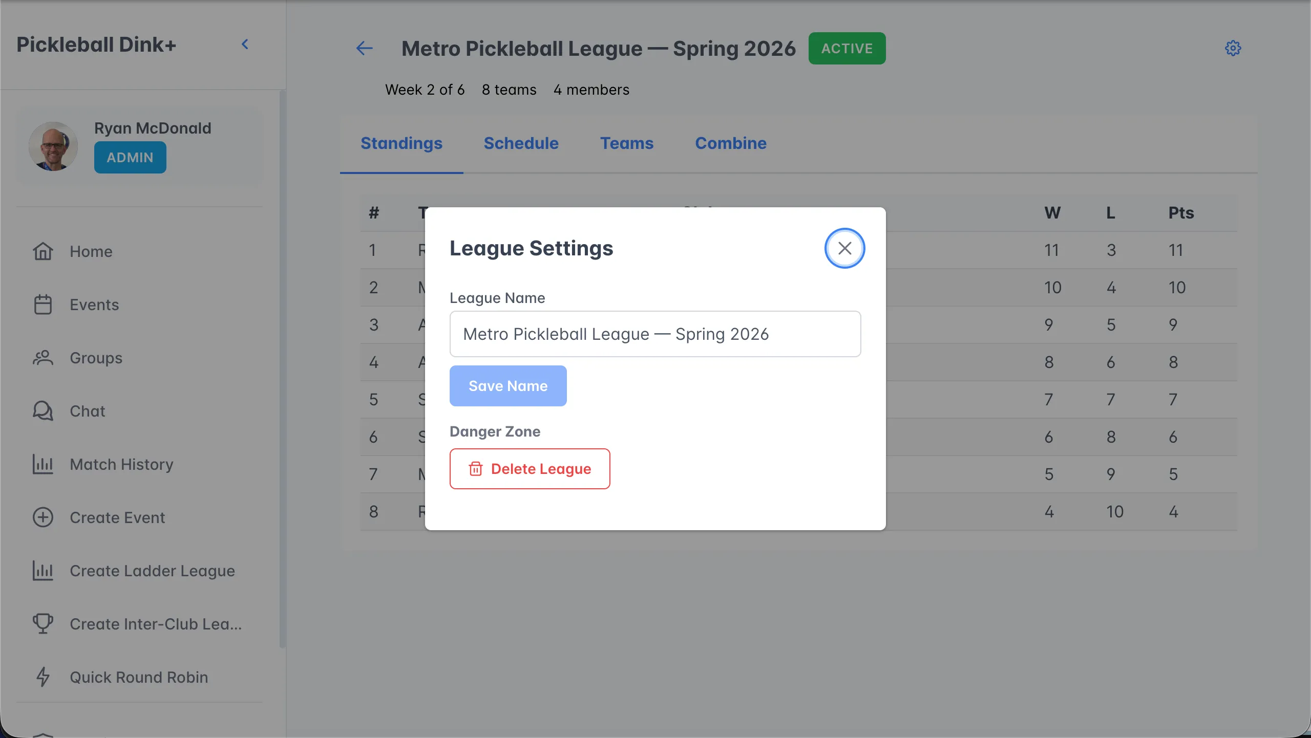 League settings