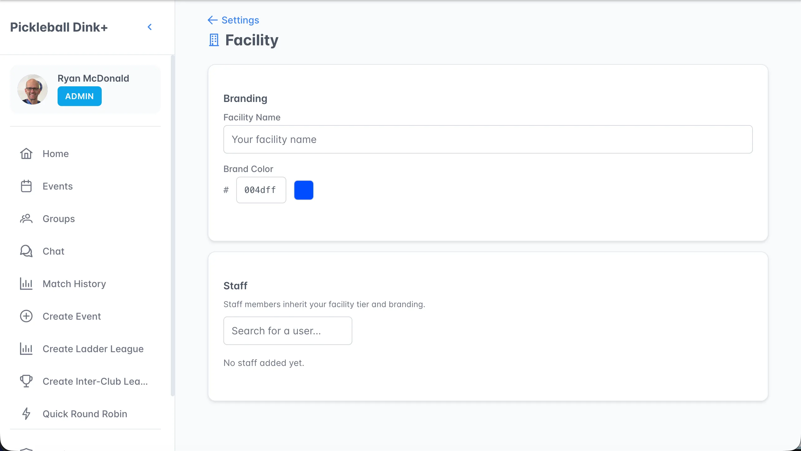 Facility settings
