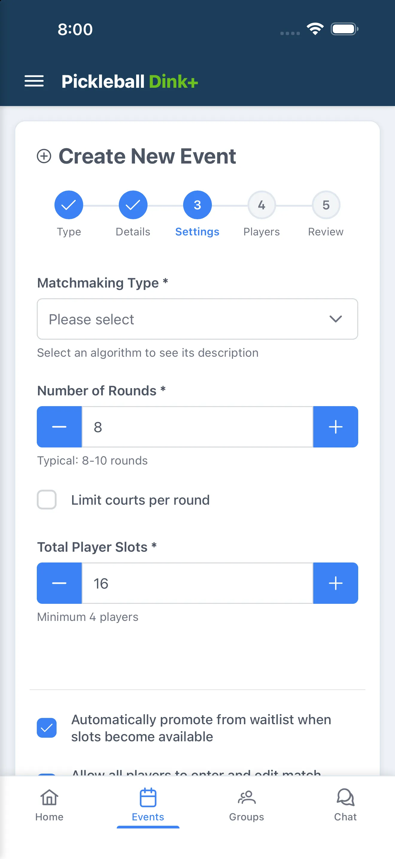 Round Robin settings step of the create-event wizard