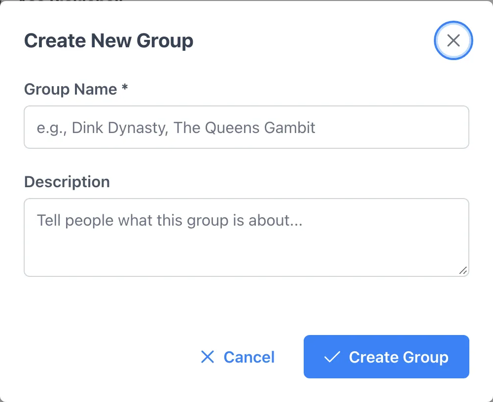 The Create New Group dialog