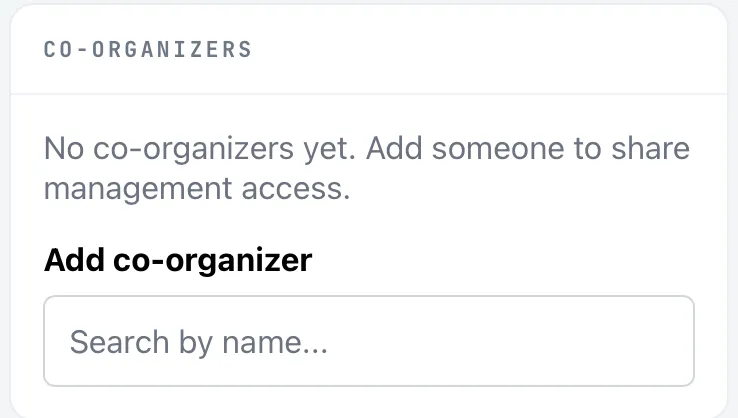 The Co-organizers card in Settings