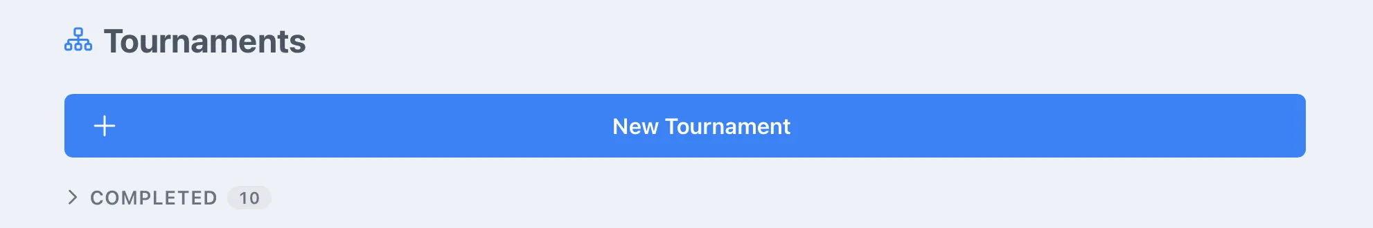 The Tournaments list with the New Tournament button