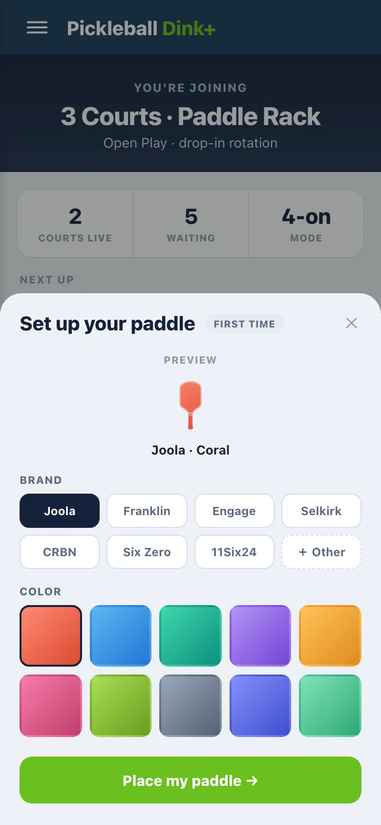 Paddle setup on a phone