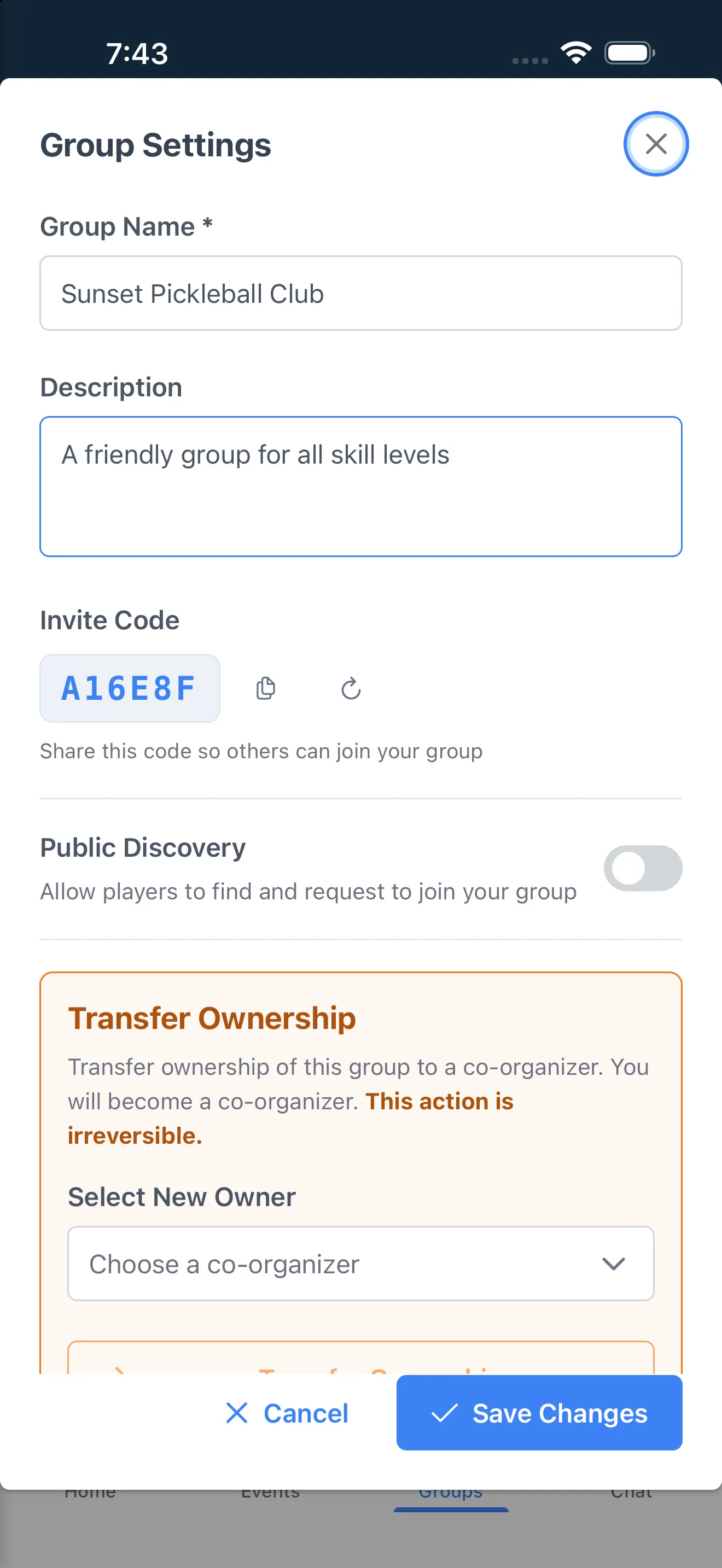 Group Settings dialog