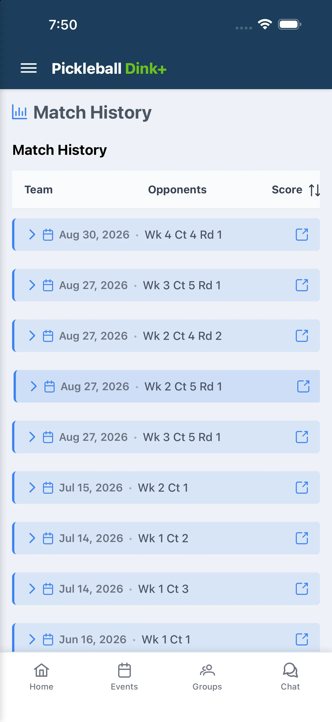 Match History page