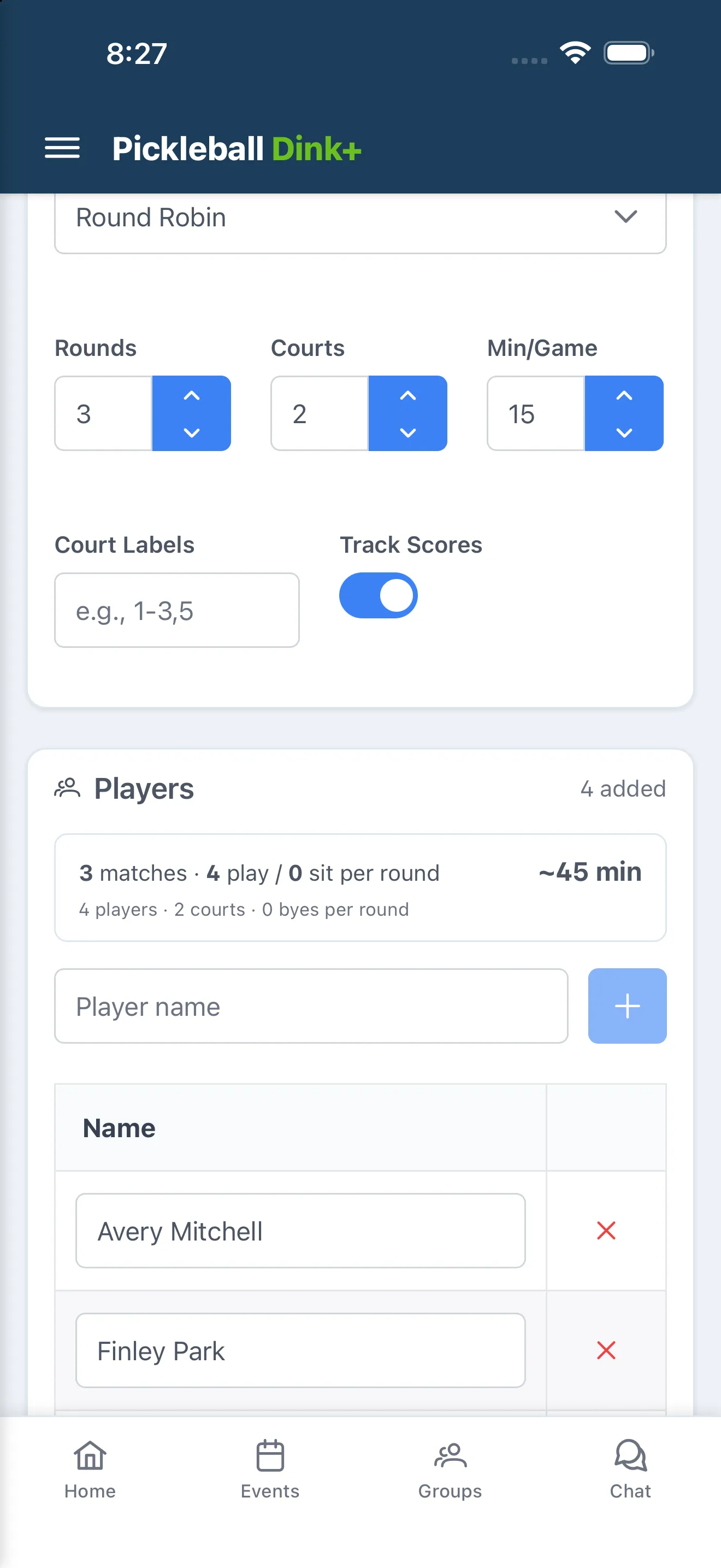 Quick Robin setup screen with Configuration card